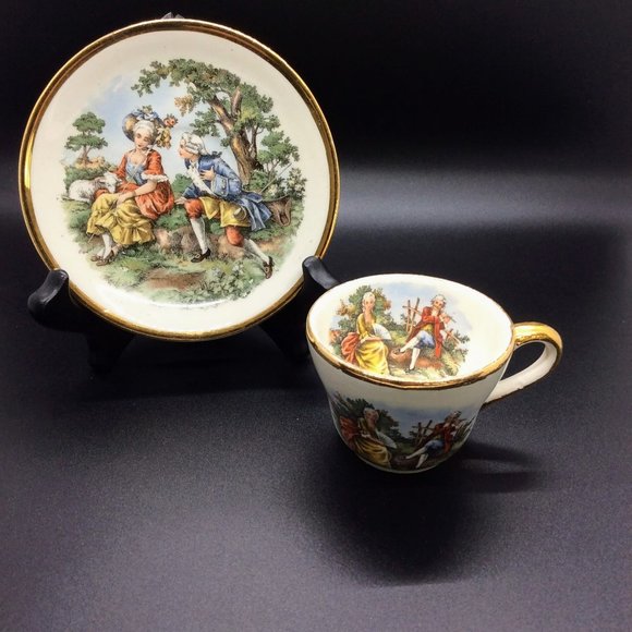 Vintage Royal China Demitasse Cup & Saucer Colonial Garden Scene - Picture 1 of 6